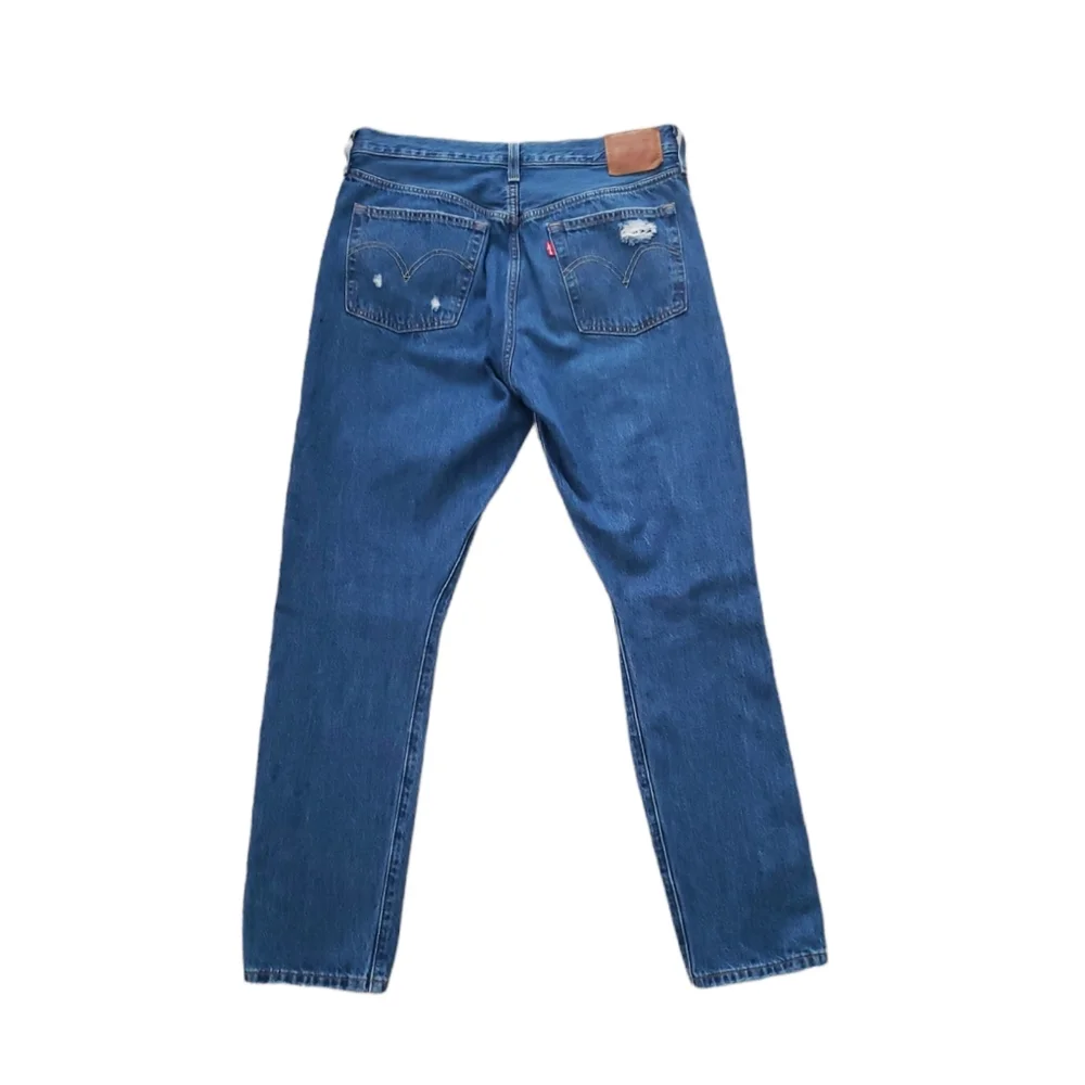 Levi's 501 Skinny Premium Jeans Big "E" Denim Blue Wash Distressed Size 30 hi Ri - Picture 1 of 16